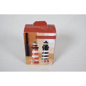 Ceramic Lighthouse Salt and Pepper Shakers Red/Black/White Lighthouse 4.75"h